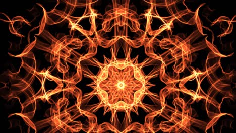 fiery fractal with white sparkles, abstract video in orange, red and yellow, nice symmetric shape, live fractal zooming