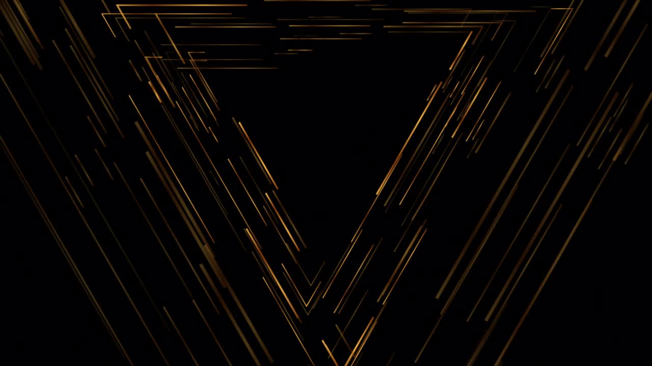 Abstract geometric glitch motion background with golden triangles