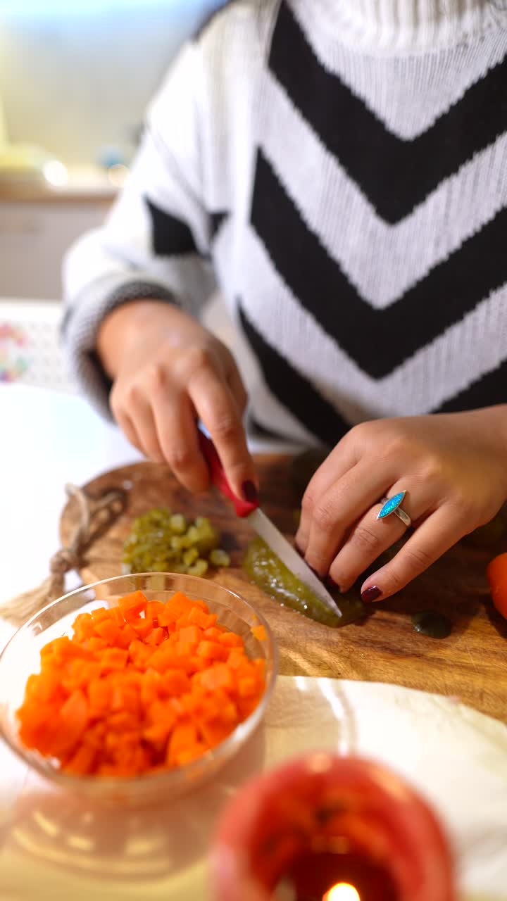 Woman Preparing Vegetables on Cutting Board