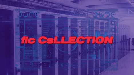Animation of new collection text with data processing over server room