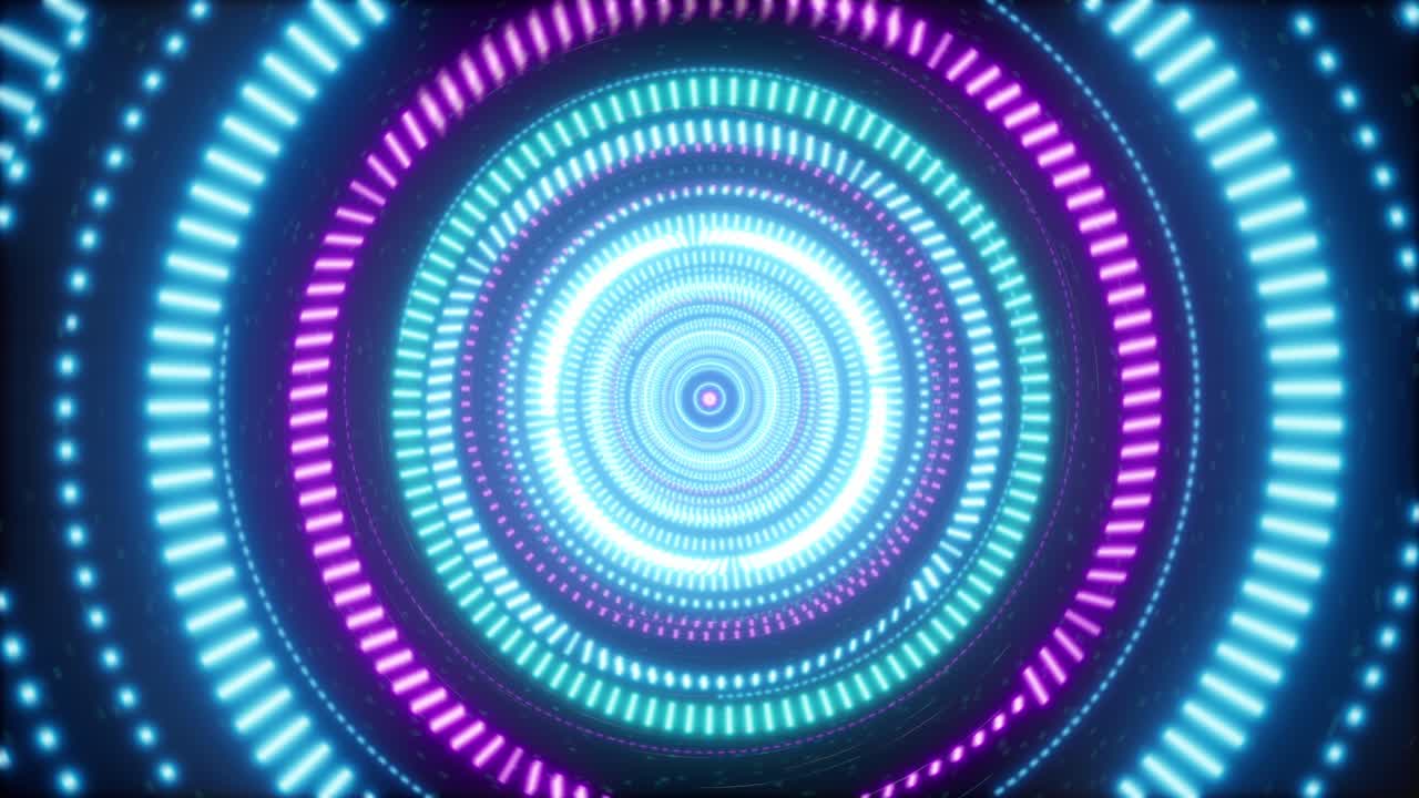 Abstract Circular Cybernetic Tunnel With Glowing Neon Lights