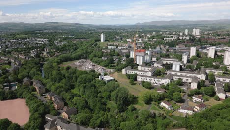 wide aerial view of maryhill and the wyndford estate demolished flats, glasgow, scotland, uk