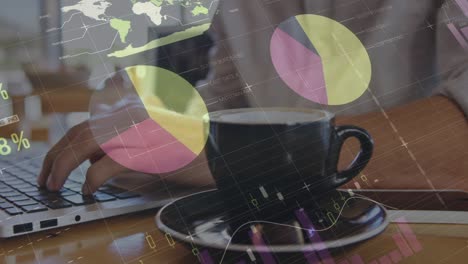 animación de estadísticas y procesamiento de datos sobre un empresario que usa una computadora portátil