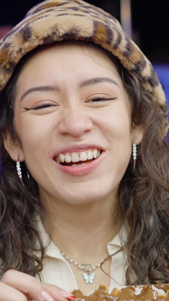 Woman enjoying a sweet dessert