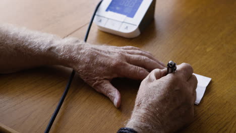 elderly man checking blood pressure