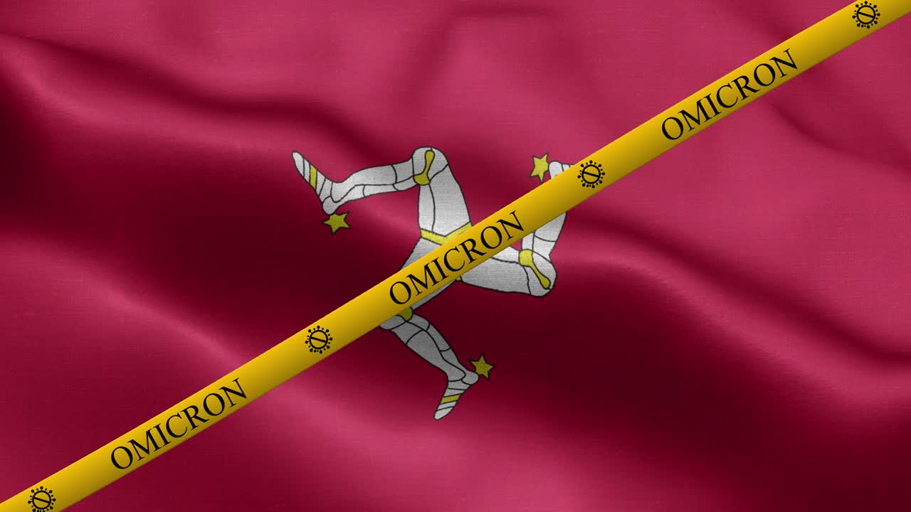 Omicron variant and ban strip on Isle Of Man flag - Flag Of Isle Of Man