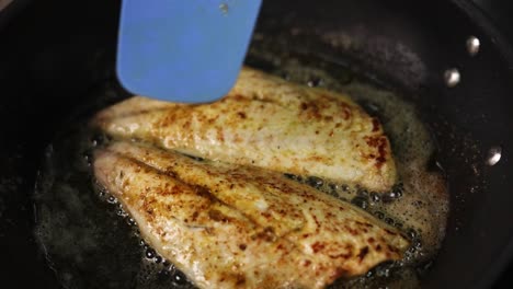 frying fish in a pan