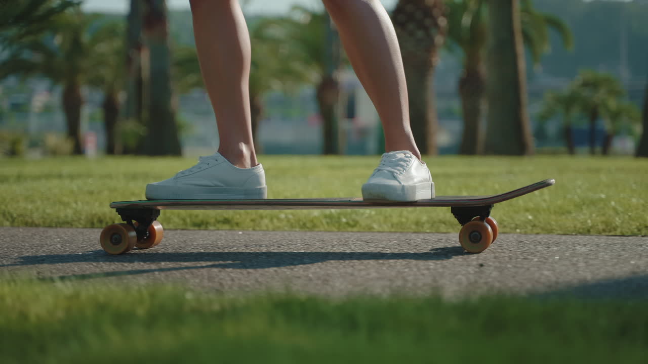 Woman skateboarding in a park