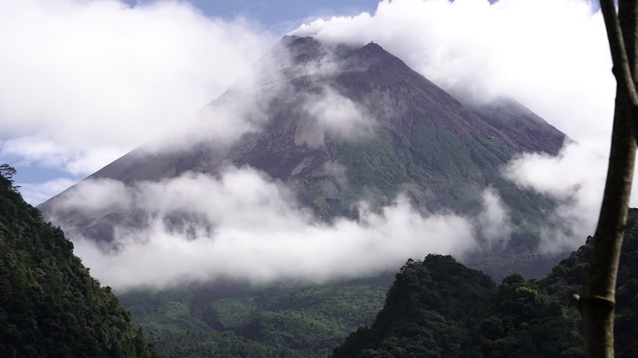 Timelapse, Mount Merapi in Yogyakarta Indonesia covered with clouds
