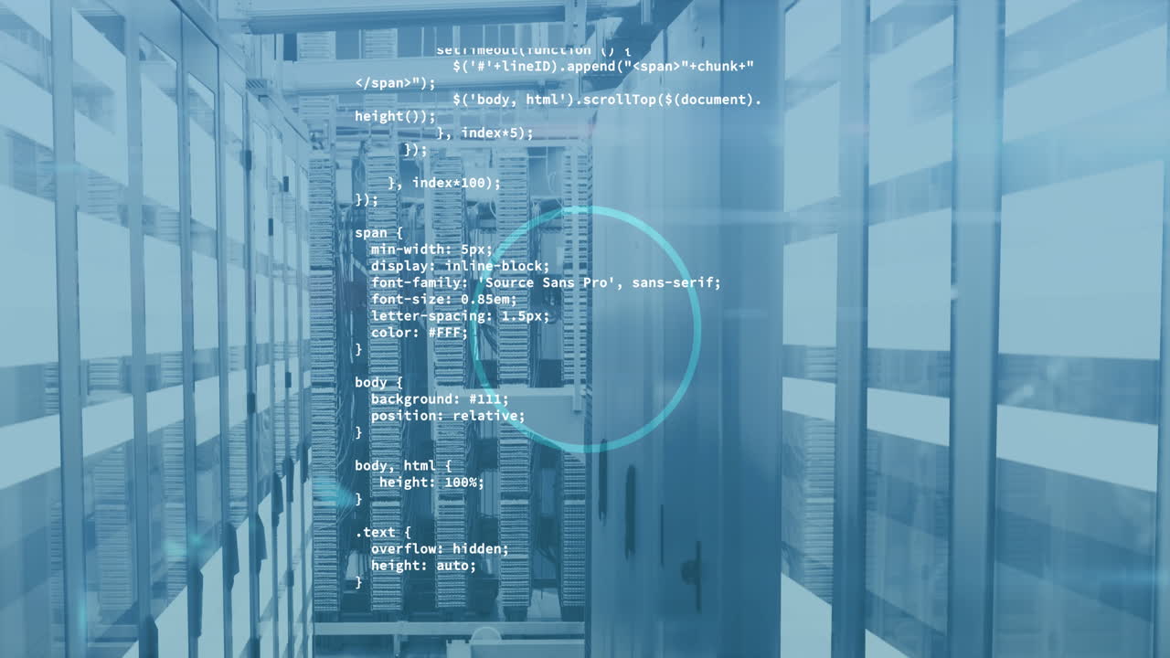 animación del procesamiento de datos en la sala técnica con servidores informáticos