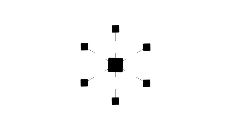 Abstract Animation of Rotating Black Squares Connected to a Central Hub