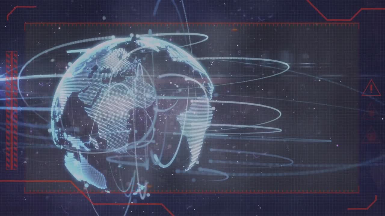 Animation of network of connections and globe over digital interface