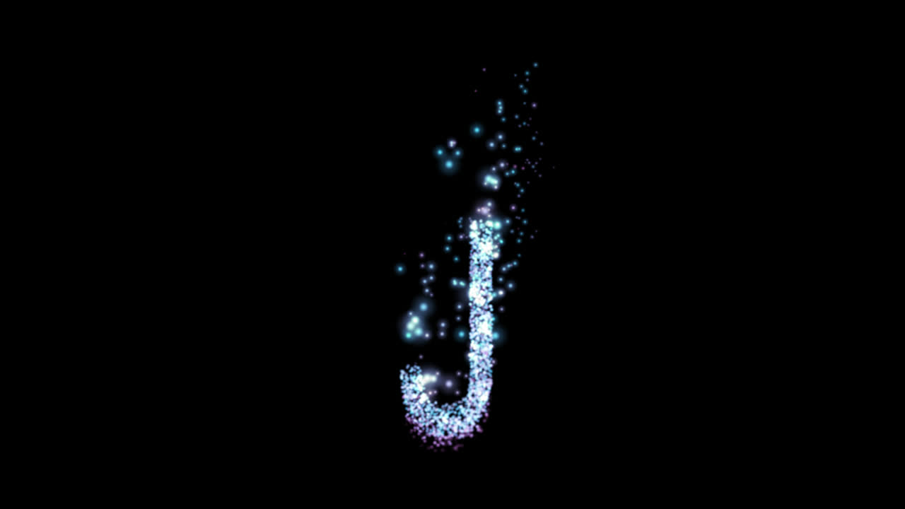Glowing blue particle letter J on transparent background