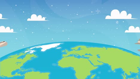 mundo planeta tierra con animación de viajes en avión