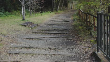 fukuchiyama abandoned railway hike, tilt reveal of mountain walking course