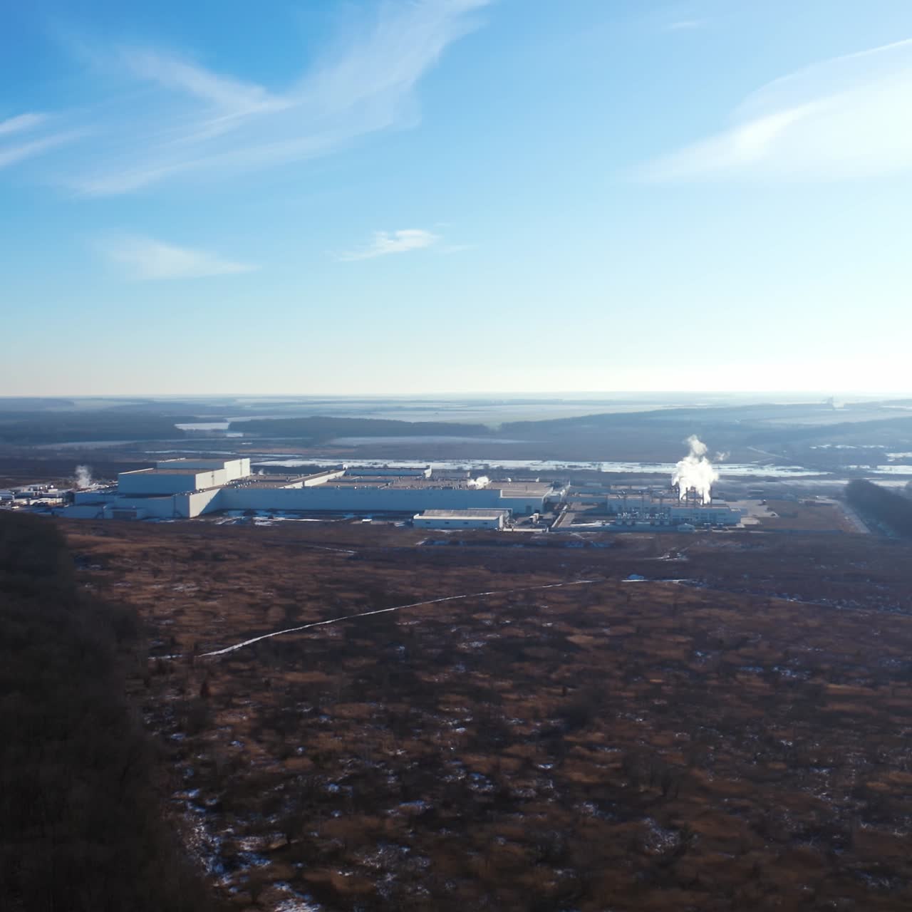 Flying over industrial area