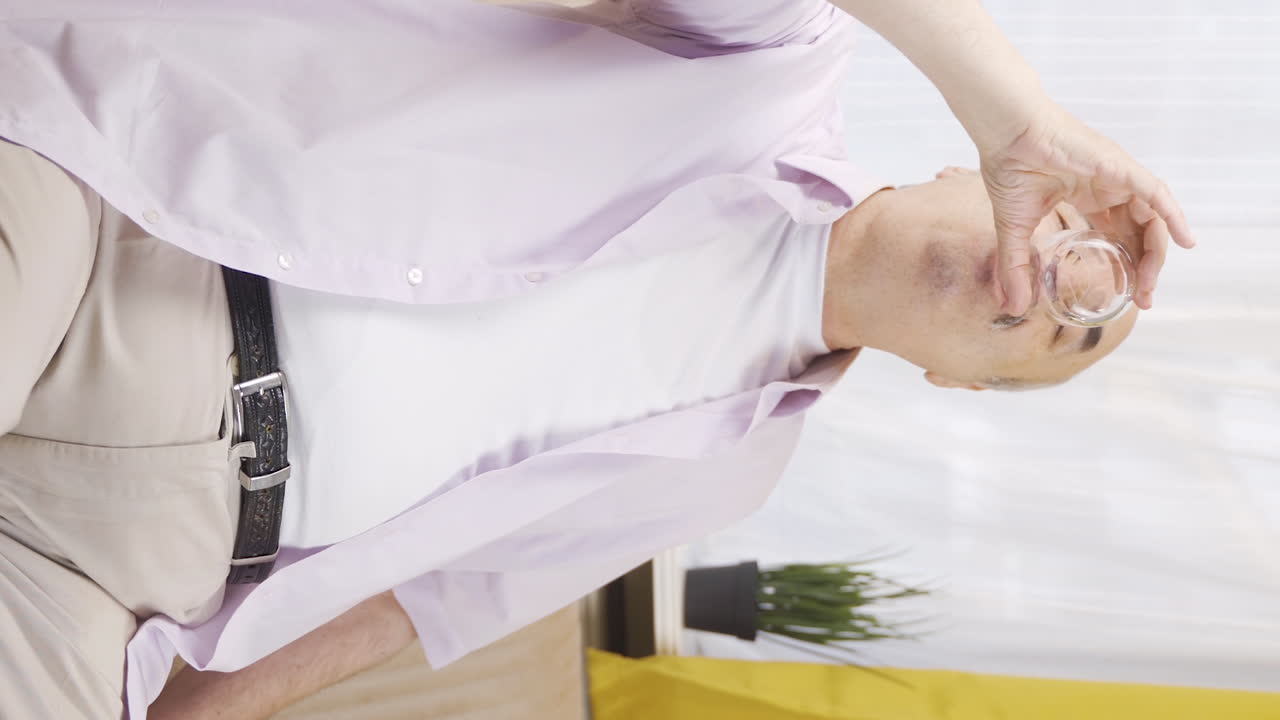 건강한 삶을 위해 물을 마시는  ⁇ 은이의 수직 비디오.