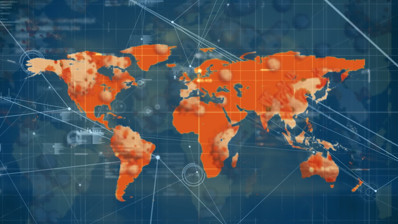 animación de la red de conexiones sobre el mapa del mundo