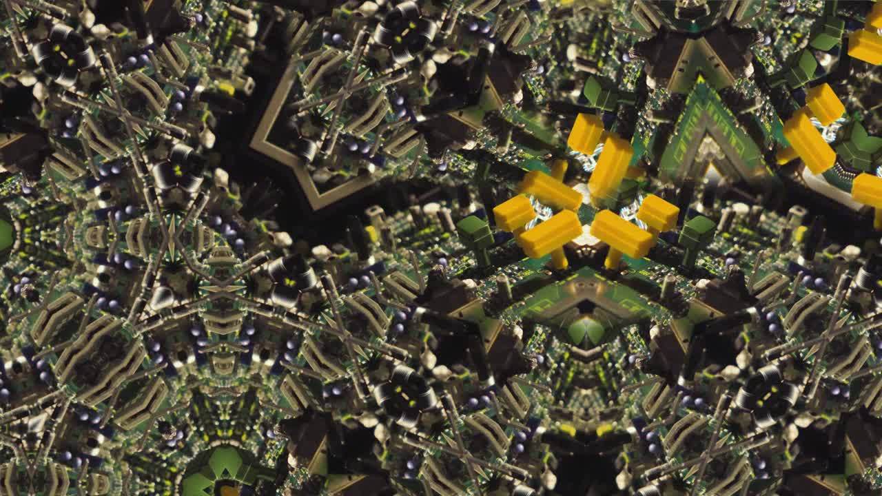 아날로그 회로판 칼레이도스코프 만달라 패턴. 애니메이션