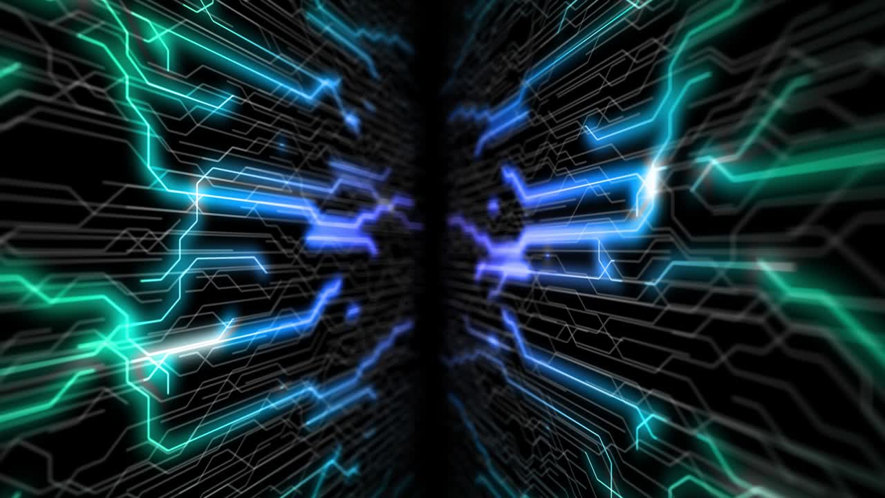 4k bucle de placa de circuito, placa base, chip digital. fondo de ciencia tecnológica. procesador de comunicación integrado. componente de ingeniería de la información con bokeh. tecnología de hardware de computadora de renderización 3d