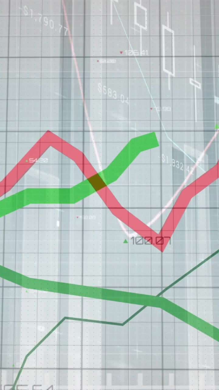 Digital animation of statistical data processing over grid network against blue background