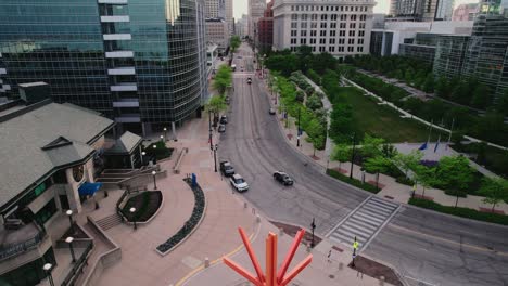 Milwaukee-Wisconsin-downtown---aerial-sunset