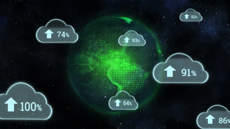 Upload progress clouds and globe