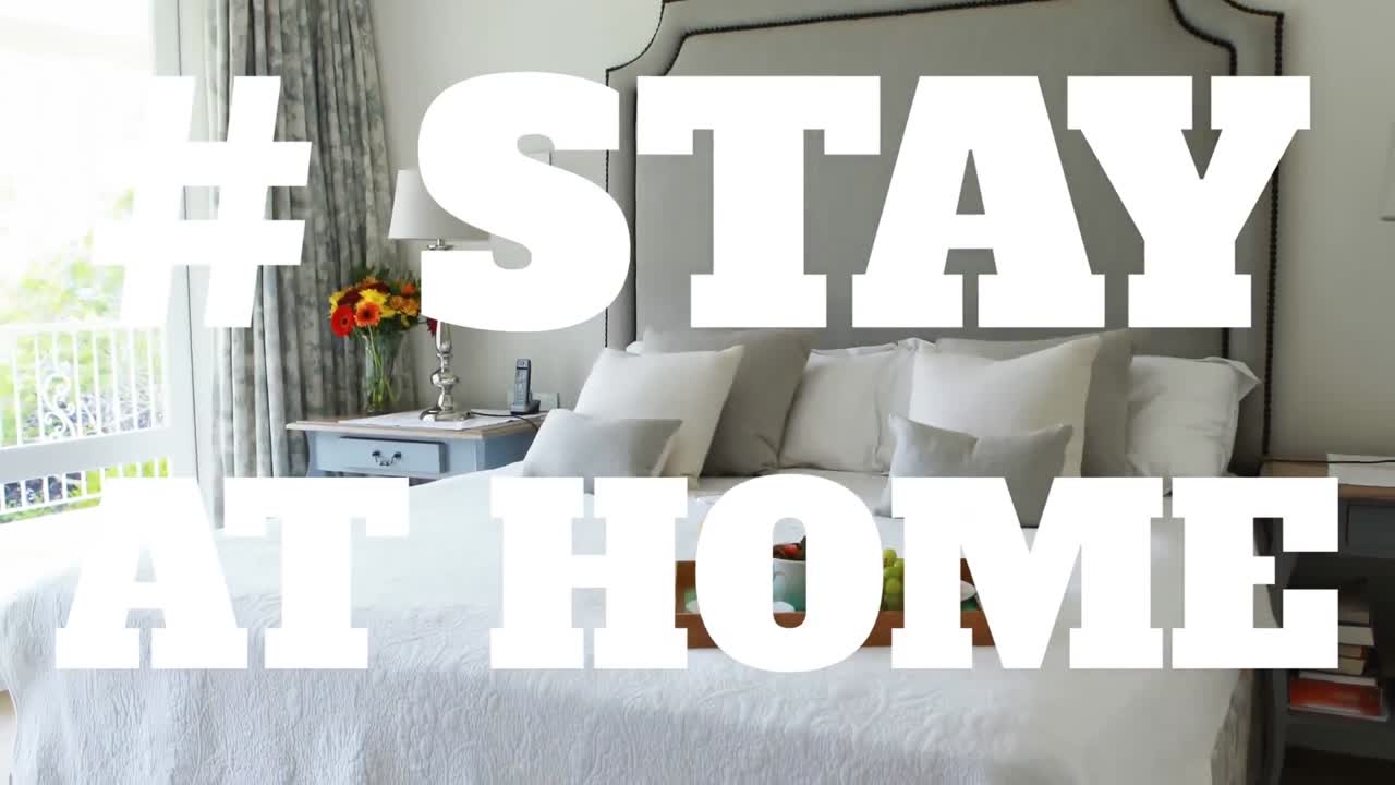 Bed with words Stay Home