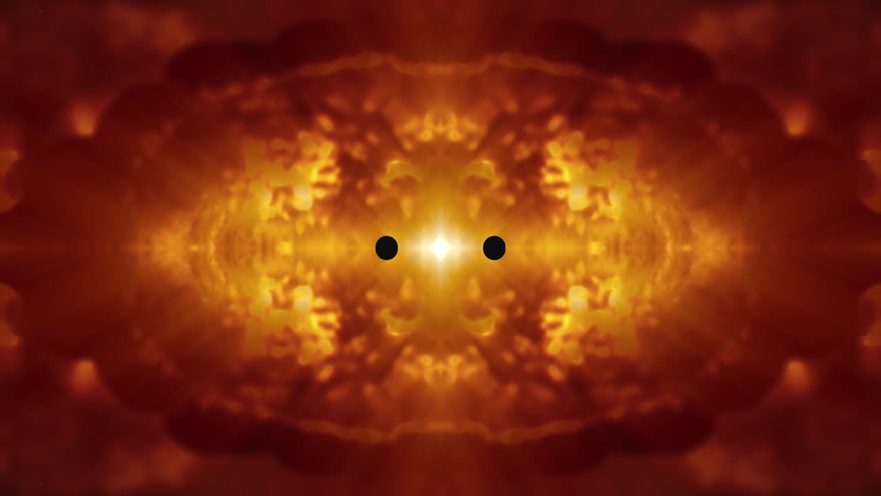 animación de bucle sin costura de dos círculos oscuros que se mueven sobre un fondo naranja fractal
