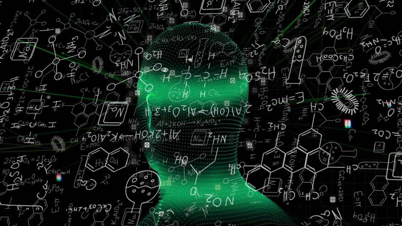 animación del procesamiento de datos científicos sobre la cabeza humana
