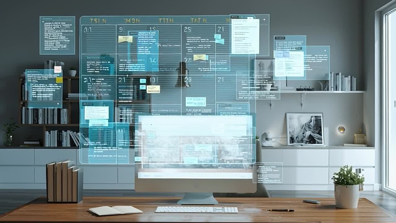Technologie avancée et organisation numérique dans un espace de travail moderne.