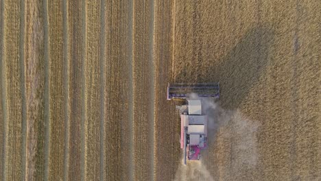 aerial view of combine in action