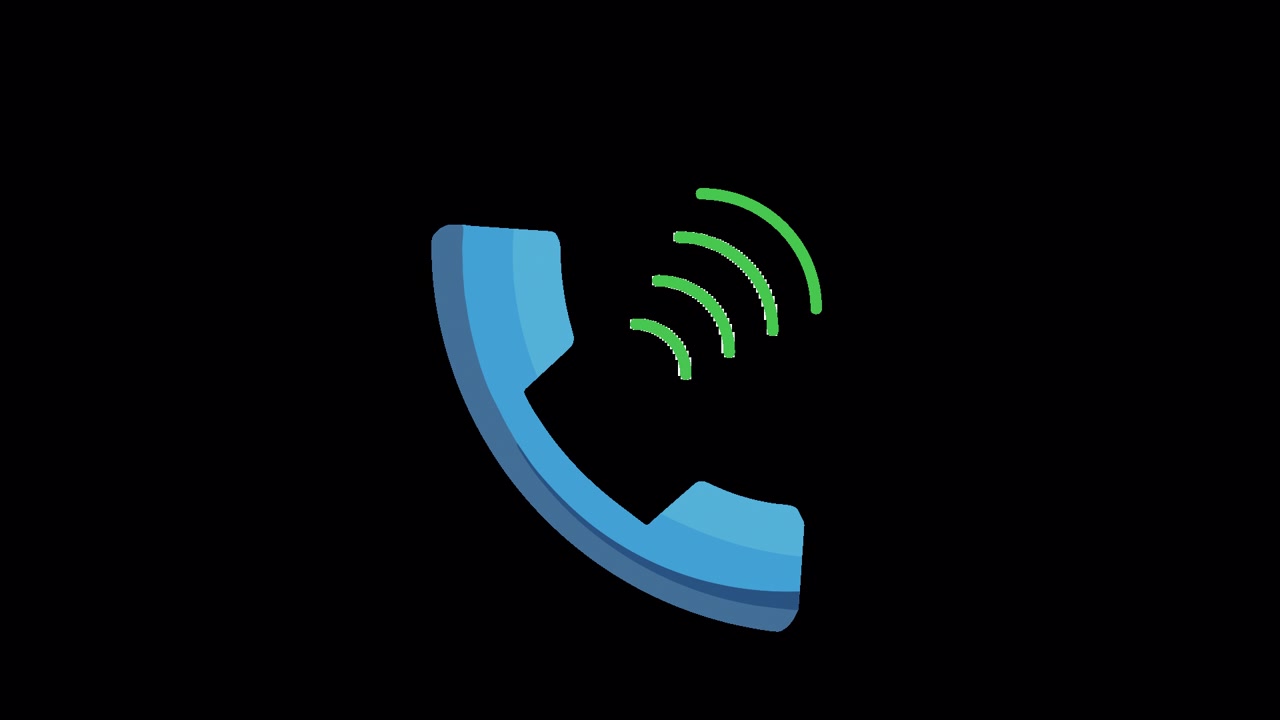 Ikon Telepon Biru Animasi dengan Gelombang Dering Hijau di Latar Belakang Hitam