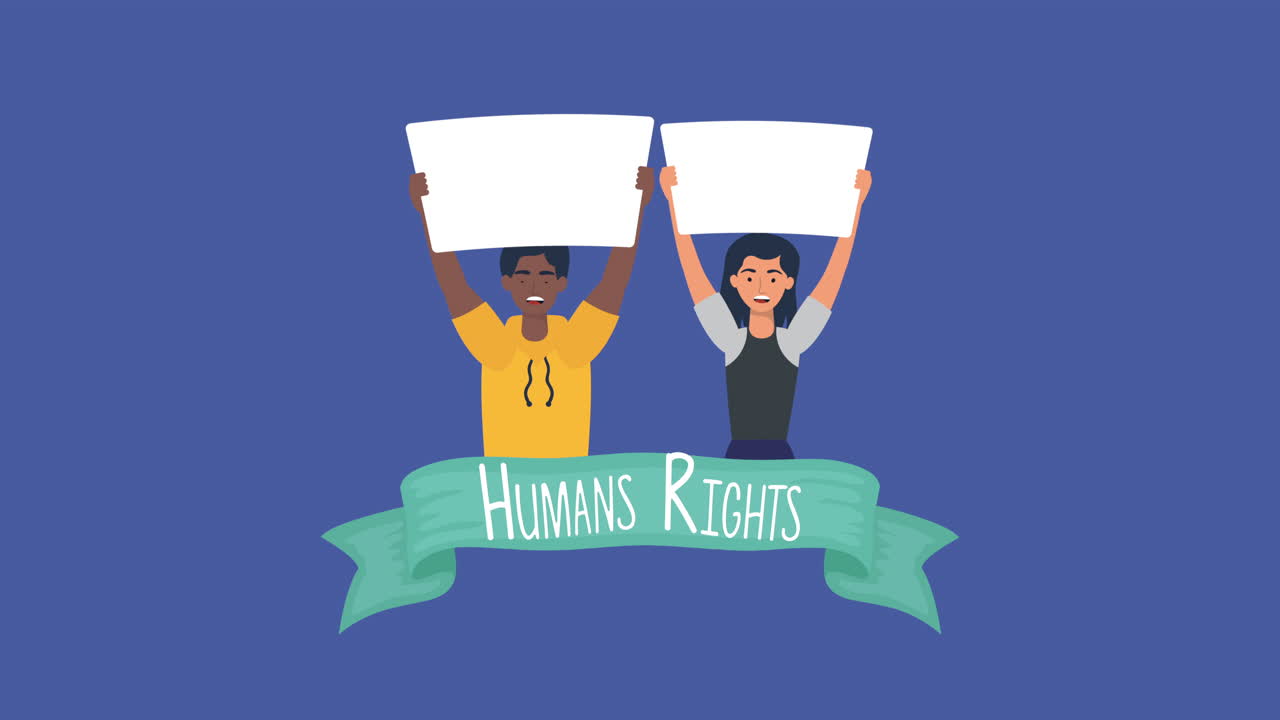 다양성의 사람과 리본을 가진 인권 애니메이션