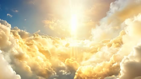 heavenly clouds with golden light, captured from a low angle, create a divine, ethereal atmosphere