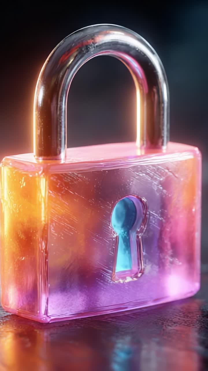 Un lucchetto scintillante: cattura la bellezza di un lucchetto trasparente con un foro della serratura colorato in luci e texture vivide, a simboleggiare sicurezza e protezione