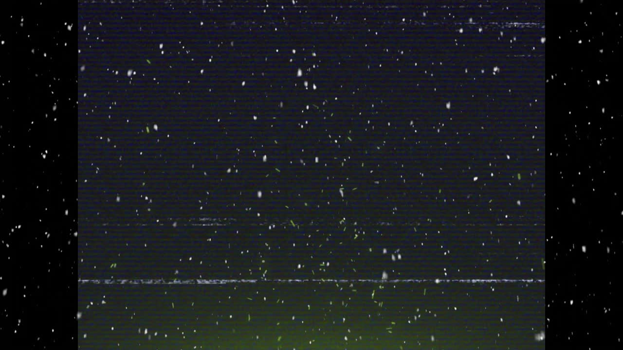 Opening dark screen with drifting specks flickering glitch lines shifting bands creating VHS glitch