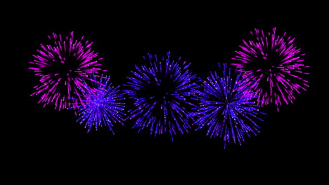 animación de coloridos fuegos artificiales de navidad y año nuevo que explotan sobre un fondo negro