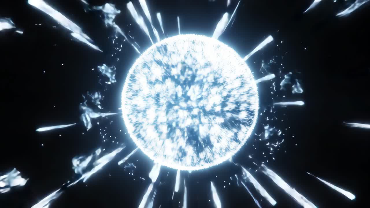 Dynamic video concept of a glowing sphere with light streaks, captured from a frontal angle