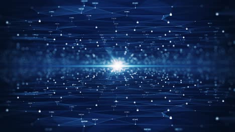 seguridad cibernética y concepto de tecnología de protección de datos digitales. conexión de pequeños polígonos de candado binario con luz central sobre fondo azul oscuro. proteger el sistema informático de internet en línea.