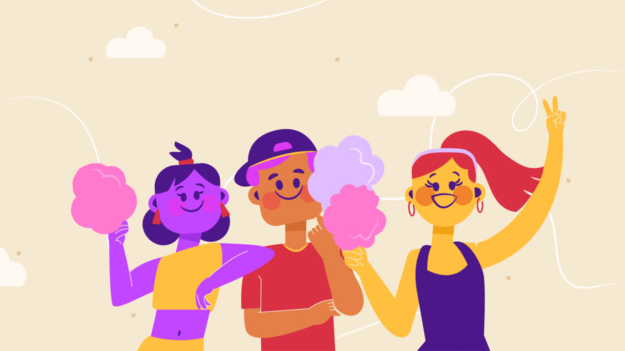 친구 그룹과 함께 평평한 우정 날 배경의 모션 그래픽