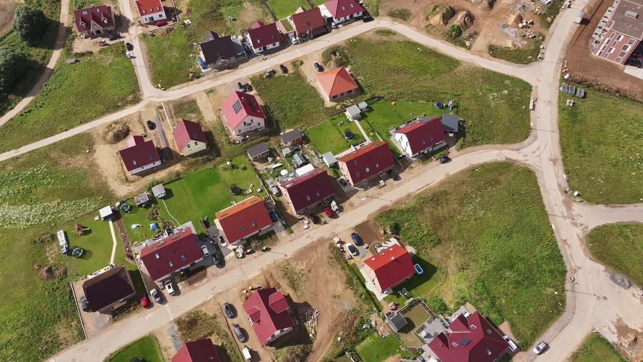 Suburban residential area with single family houses with gardens in a small town