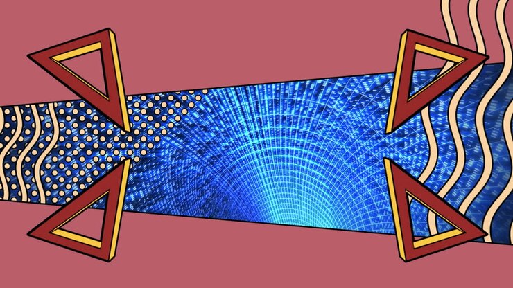 Animazione di triangoli e onde su tunnel di luci blu