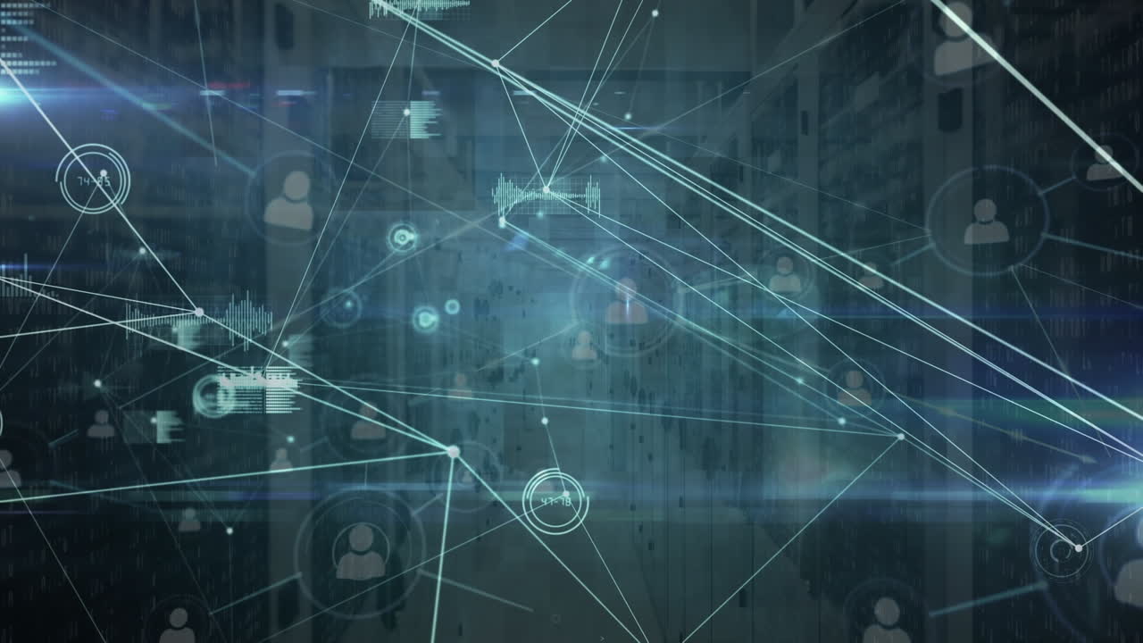 Animation of network of connections over server room
