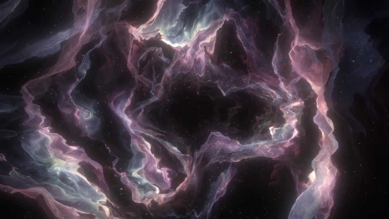 Ethereal purple cosmic nebula with swirling translucent stellar clouds