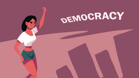 democracy lettering with woman animation