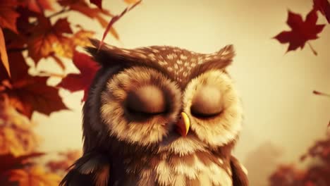 a charming animated owl series: from a peaceful dreamer to an alert observer with autumn leaves as a backdrop