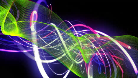 colorful neon light trails forming abstract shapes over black background, animation