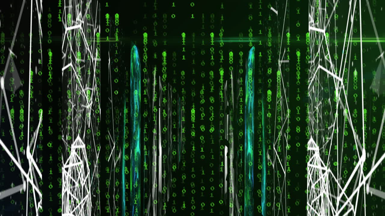 Animation of binary coding and data processing over grid