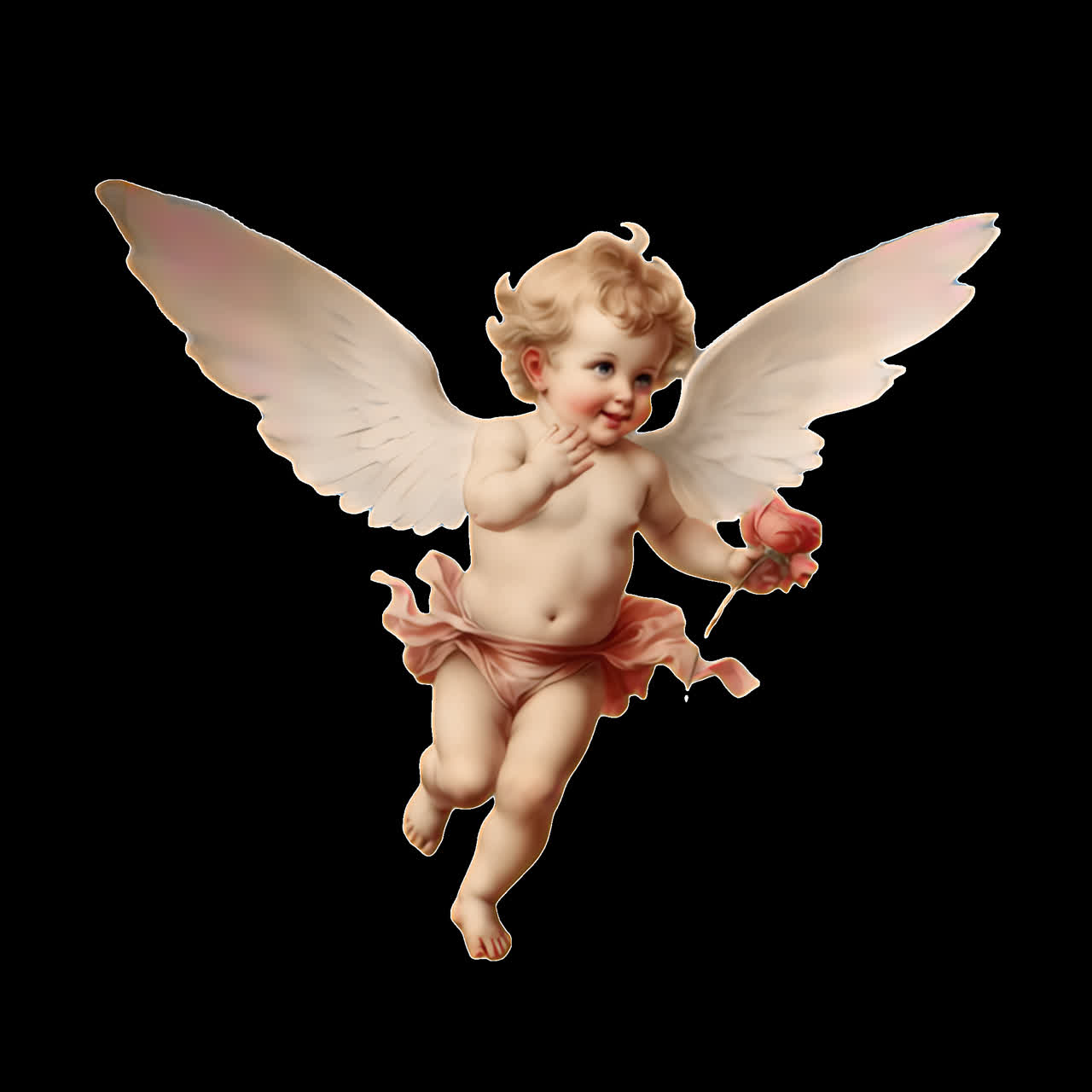 Cherubic angel holding rose